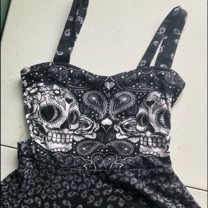 Sugar Skull Cut Out Back Skater Dress